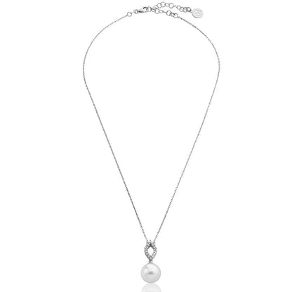 Majorica Collar corto 47cm en plata, 12mm perla redonda blanca y circonitas