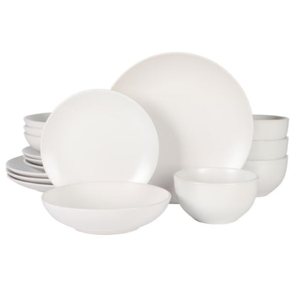 Gibson Home Zuma Vajilla de Gres, Servicio para 4 o 6 - Service for 4 (16pcs) - Blanco Mate (Queenslane)