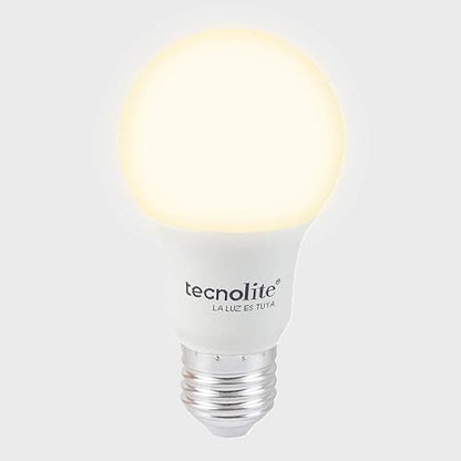 Tecnolite - Pack de 10 Focos LED Modelo A19, Focos Ahorradores, 8.5 Watts de Potencia, con Base E27, 800 lumens, Iluminación Interiores, Color de Luz Cálida, 3000 K, 100 - 240 Volts