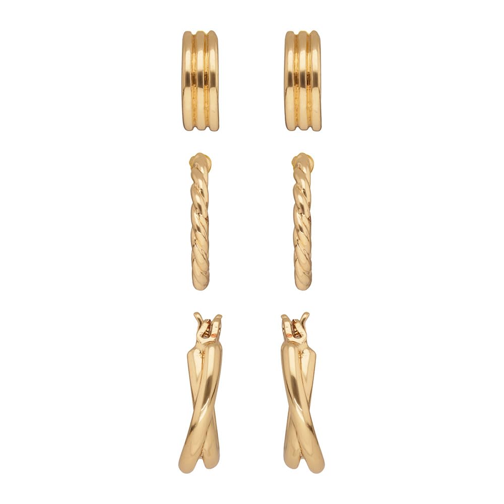 Napier Aretes Bitono Para Mujer | Mediano, dorado flutted hoop trio, mix de aretes