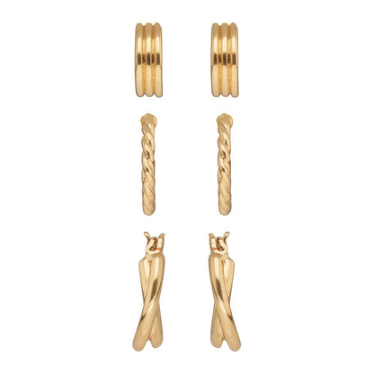 Napier Aretes Bitono Para Mujer | Mediano, dorado flutted hoop trio, mix de aretes