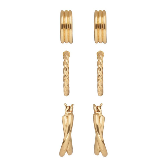 Napier Aretes Bitono Para Mujer | Mediano, dorado flutted hoop trio, mix de aretes