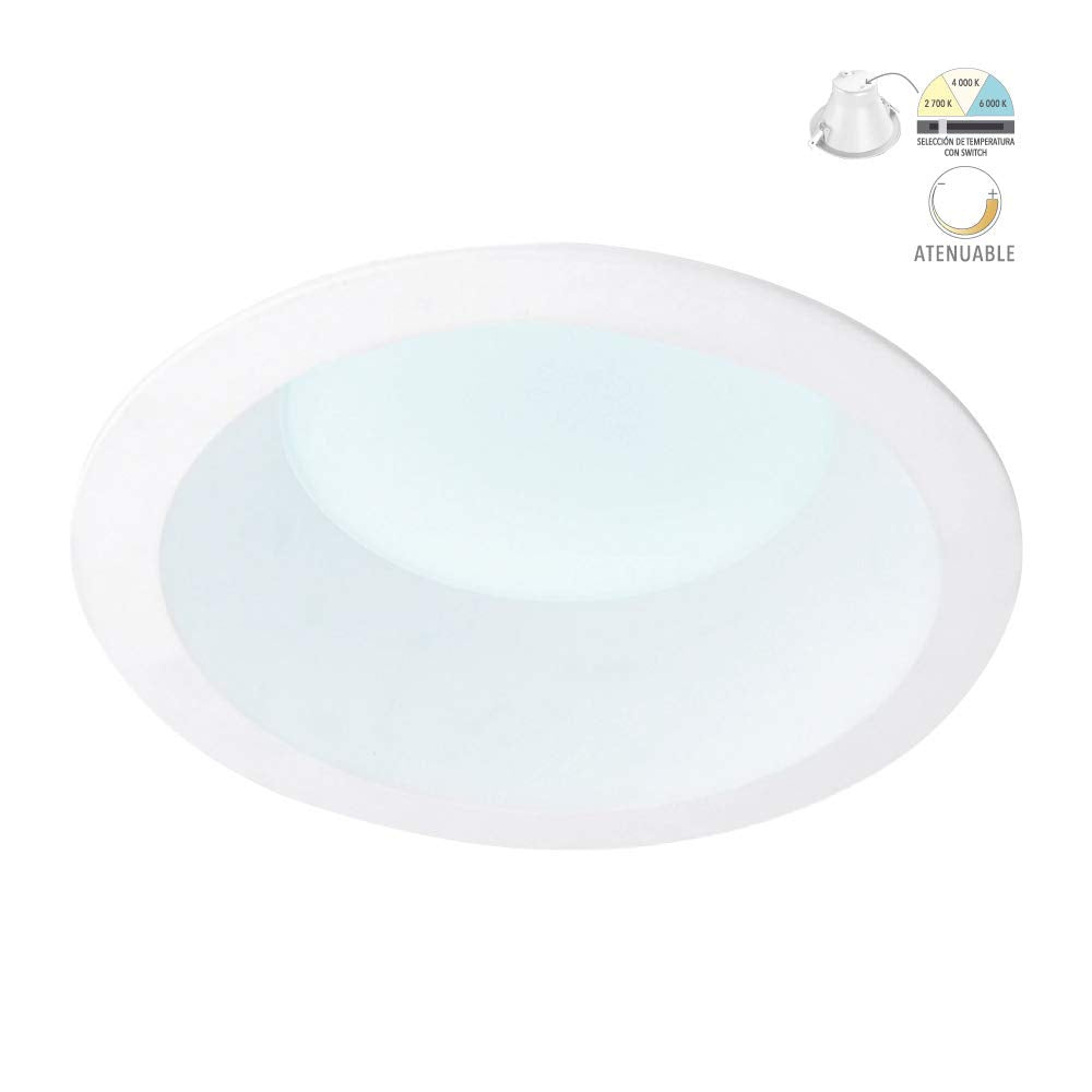 Tecnolite - Lámpara Downlight LED Empotrable 16 W, Luz Blanca Configurable, Atenuable, LED integrado