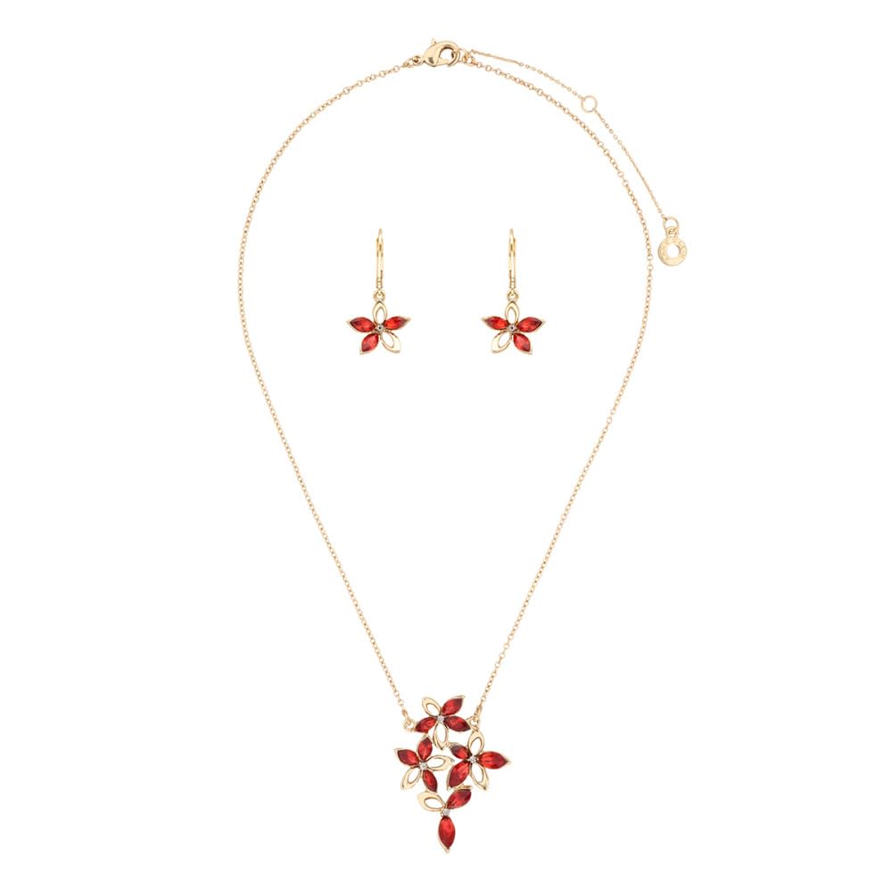 Anne Klein Collar y Aretes Dorado Flor Rojas Para Mujer
