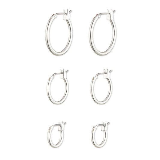 Nine West Aretes Plata con Forma de Arracada en Set de 3 Piezas para Mujer