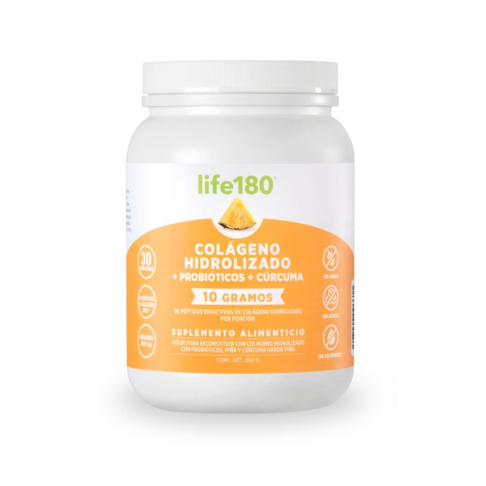 Life180 Colágeno Hidrolizado con Biotina y Vitamina E Sabor Naranja, Pack de 2 - Probióticos - 390 g