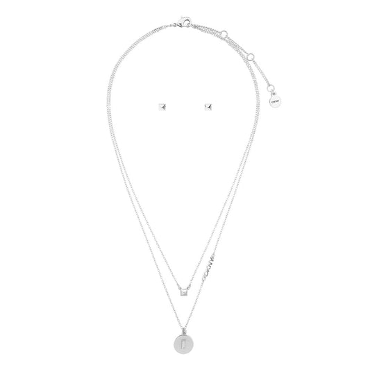 DKNY Collar Y Aretes Plateado Circular H25 | Mediano, Box Set, Gancho Francés, Joyería Mujer