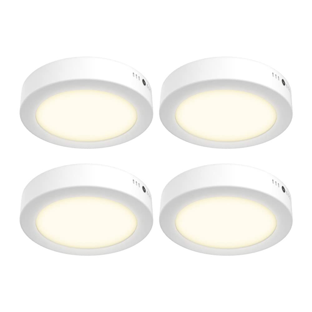 Tecnolite - Paquete de 4 Lámparas de Techo Plafón LED 12 W, Luz Cálida Brillante No Atenuable, LED integrado, Iluminación Interiores, Sobreponer en Techo