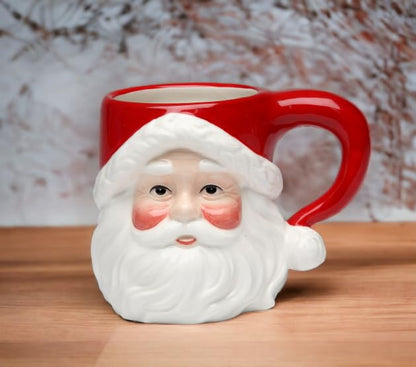 Juego de 4 tazas de cerámica de Navidad, diseño clásico de Papá Noel, color rojo y blanco, tamaño mediano, 14 x 9,9 x 10,4 cm