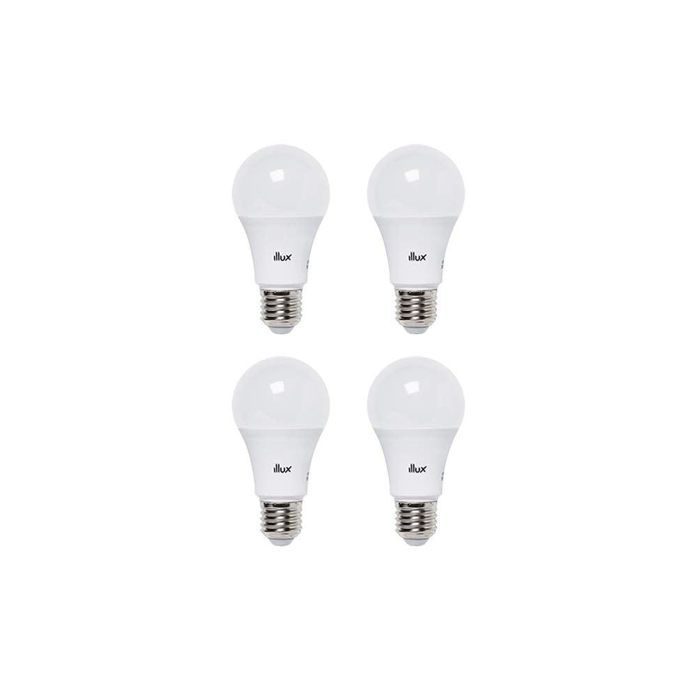 ILLUX 4 Piezas Focos LED Base E26 Luz Cálida 3000K 9W 800 lm Paquete FL-10A19.KIT30