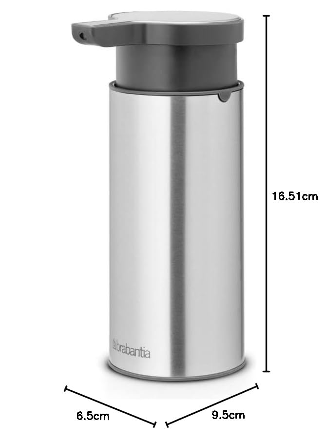 Brabantia Dispensador de Jabón, Dispensador de Loción, Dosificador de Jabón, Jabón Líquido, Jabón Crema, Dosificador, Matt Steel Fingerprint Proof, 481208