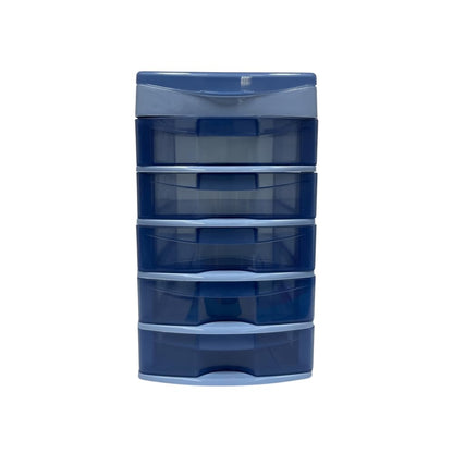 Italhome Cajonera de Plástico Sesia Azul, Mini Organizador de Escritorio Multiusos con 5 Cajones Transparentes