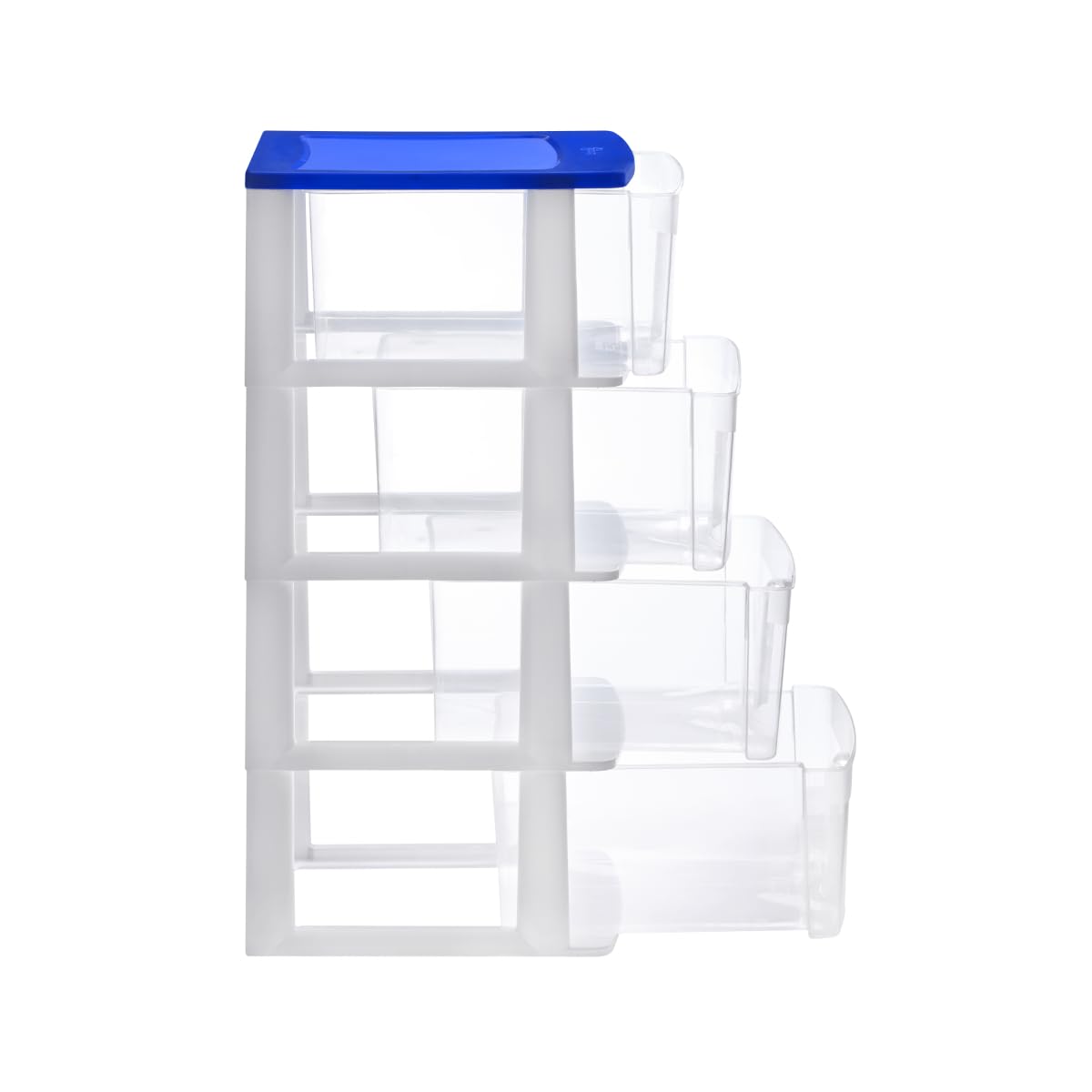 Italhome Cajonera FOX 4 de Plástico 4 Cajones Transparentes, Organizador Multiusos para Hogar y Oficina, Mueble Ligero Resistente, Fácil Limpieza, Color Azul