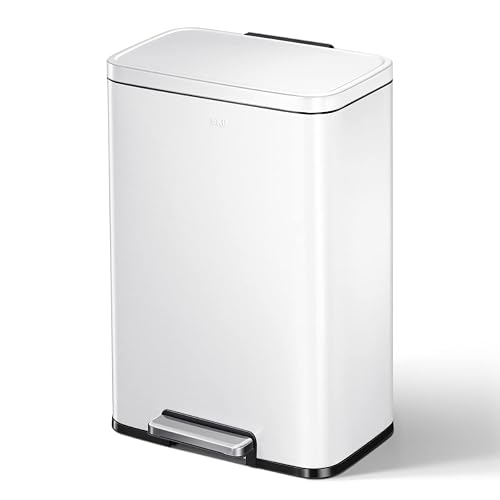 EKO Madison Bote de Basura para Cocina 50 L con Pedal Blanco Mate | Blanco, cierre suave, pedal resistente, antihuellas, apertura ancha - 50L Blanco