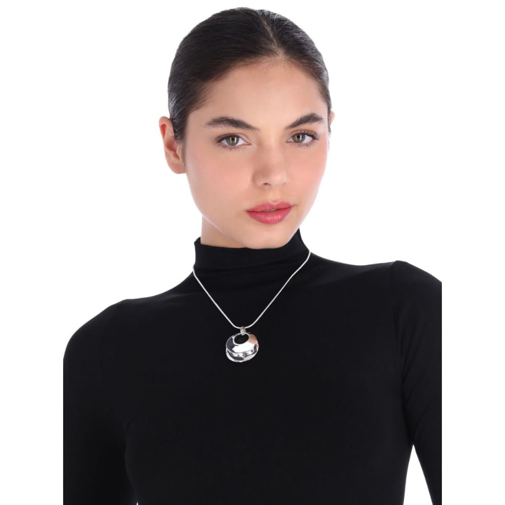 Napier Collar Circular para Mujer | Plata bitono, aleación de metales, cierre ajustable, tamaño mediano