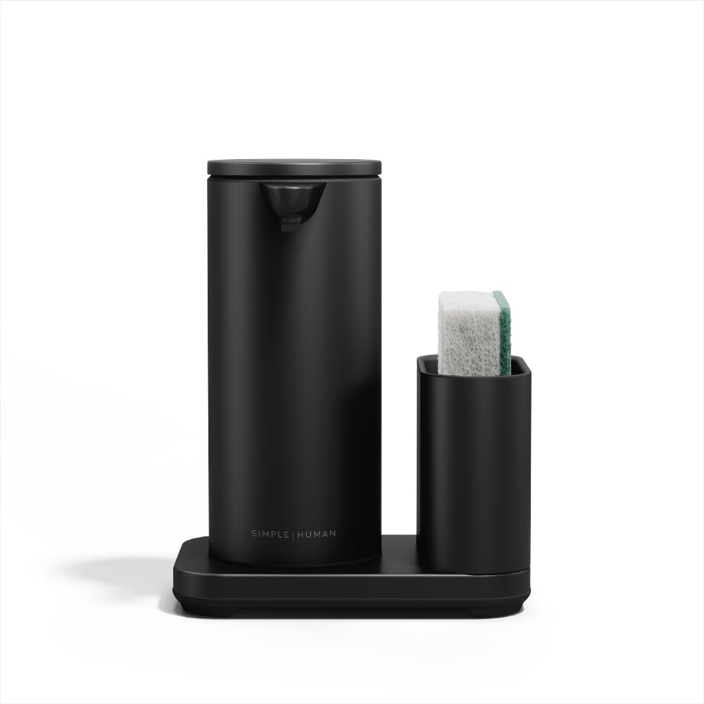 simplehuman Bomba de Sensor de líquido, 9 onzas con Caddy, dispensador automático de jabón para Cocina y baño, Sensor de Movimiento sin Contacto, dispensador Variable, Recargable, Acero Inoxidable