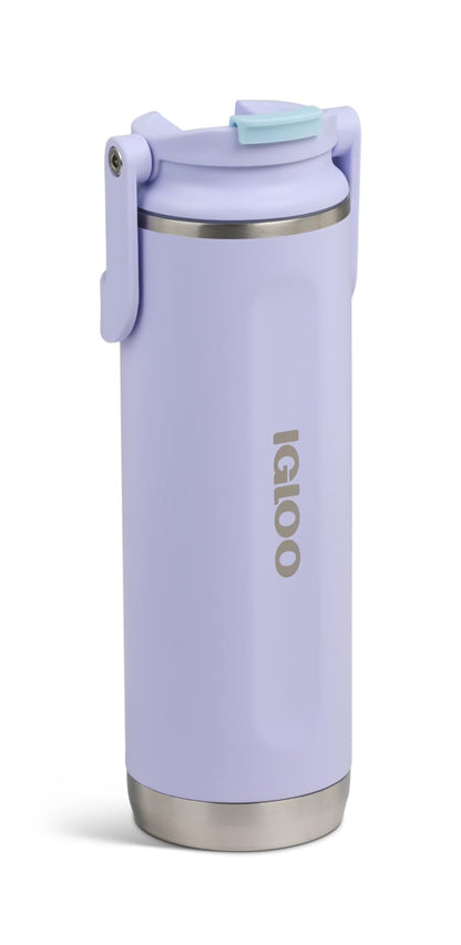 Igloo, Vaso FlipNSip de 20 onzas, Taza de Viaje Reutilizable, Taza de hidratación aislada de Acero Inoxidable para Bebidas Calientes y frías, Lila