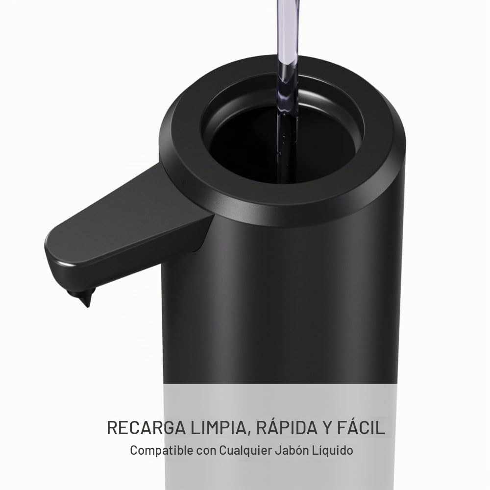 simplehuman Sensor Pump, Dispensador de Jabon Automático Sin Contacto para Cocina, Baño, Dosificación Variable, Válvula Antigoteo IP67, Negro Mate Acero Inoxidable, 266 ml