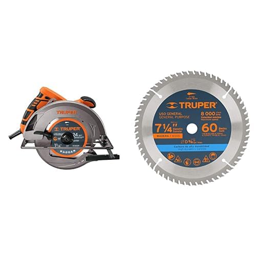 Sierra circular, 7-1/4", profesional, 1750 W, 13A + Truper ST-760, Disco sierra p/madera 7-1/4", 60 dientes, centro 5/8"