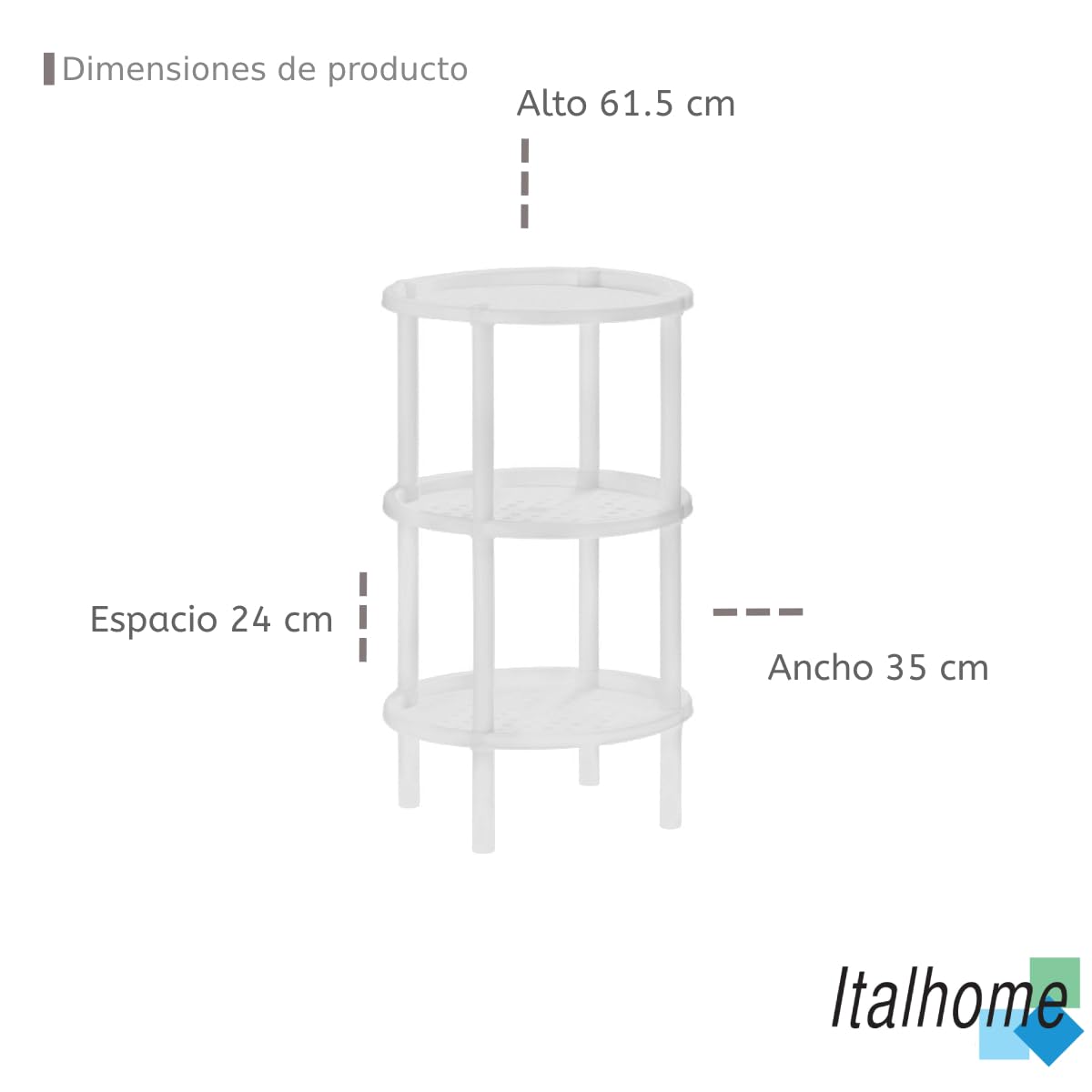 Italhome Estante De Plástico Redondo con 3 Repisas, Organizador Multiusos para Interior Ideal para Almacenamiento Ring