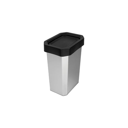 10 L Mini Bote de Basura con Tapa Vaivén IML Negro Metalizado, Ideal para Baños Pequeños, Escritorios y Rincones, Compacto, Ligero y de Fácil Mantenimiento | Estra