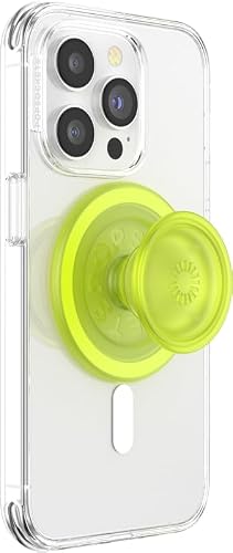 PopSockets - Empuñadura para teléfono MagSafe con soporte, soporte magnético, parte superior intercambiable, sujeción segura para iPhone MagSafe, teléfono y tablet, Chartreuly translúcido brilla en la