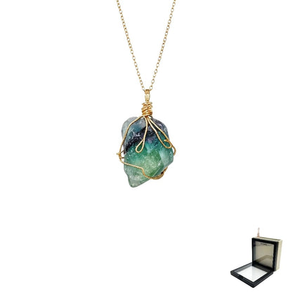XYPHIELLE Collar de Cristal Fluorita Natural para Mujer, Dije de Piedra Verde Sanadora en Alambre, Joyería Boho de Moda, Regalo de Claridad y Enfoque