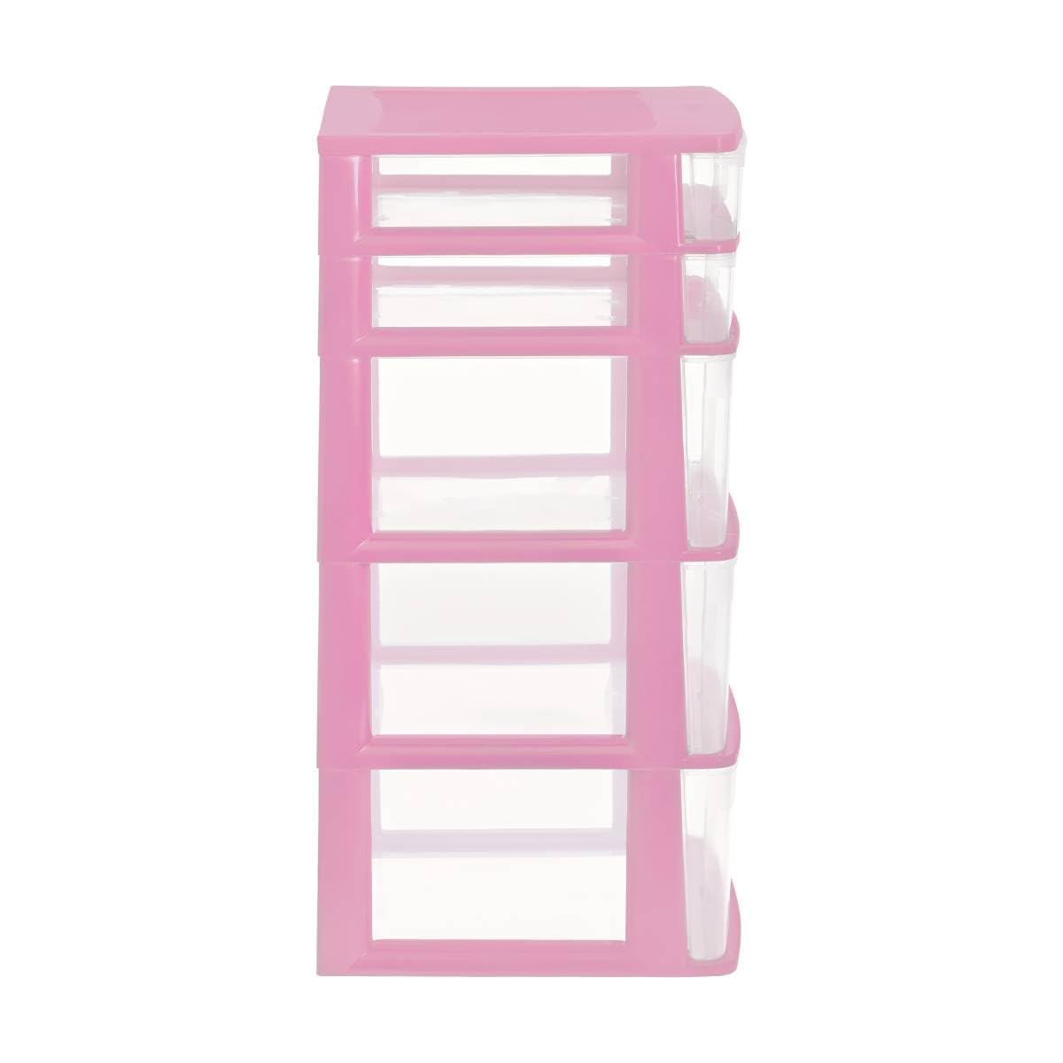 Italhome Cajonera FOX 5 de Plástico 5 Cajones Transparentes, Organizador Multiusos para Hogar y Oficina, Mueble Resistente Fácil Armado, Color Rosa