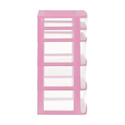 Italhome Cajonera FOX 5 de Plástico 5 Cajones Transparentes, Organizador Multiusos para Hogar y Oficina, Mueble Resistente Fácil Armado, Color Rosa