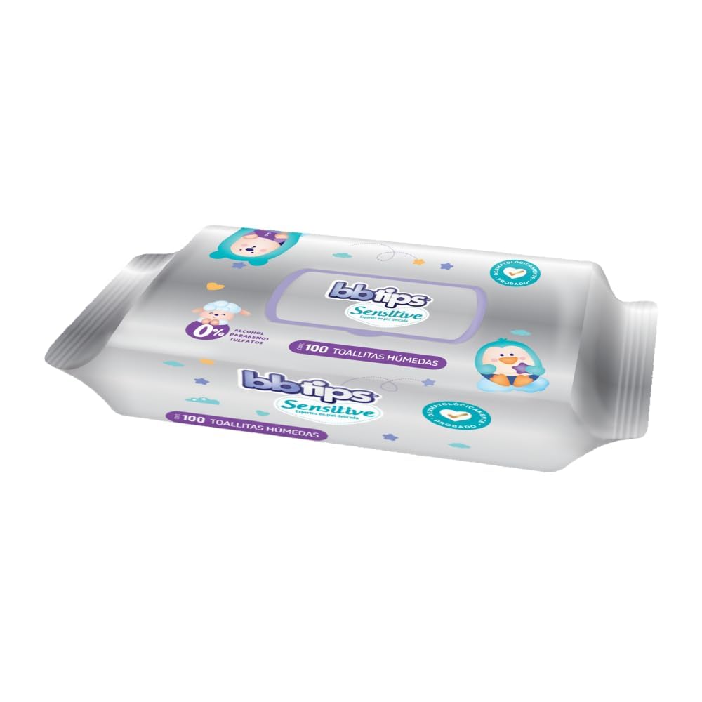 BBtips Sensitive Toallitas Húmedas, Caja con 12 paquetes x 100 piezas, 1200 toallitas