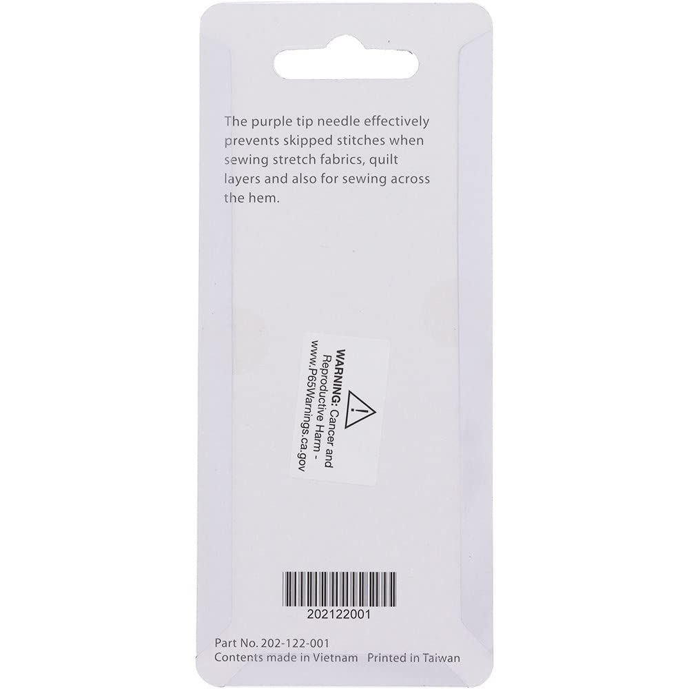 Agujas Janome Punta Morada para Máquina de Coser, Tamaño 90/14 – 5 Piezas, Ideales para Telas Elásticas y Capas de Edredón