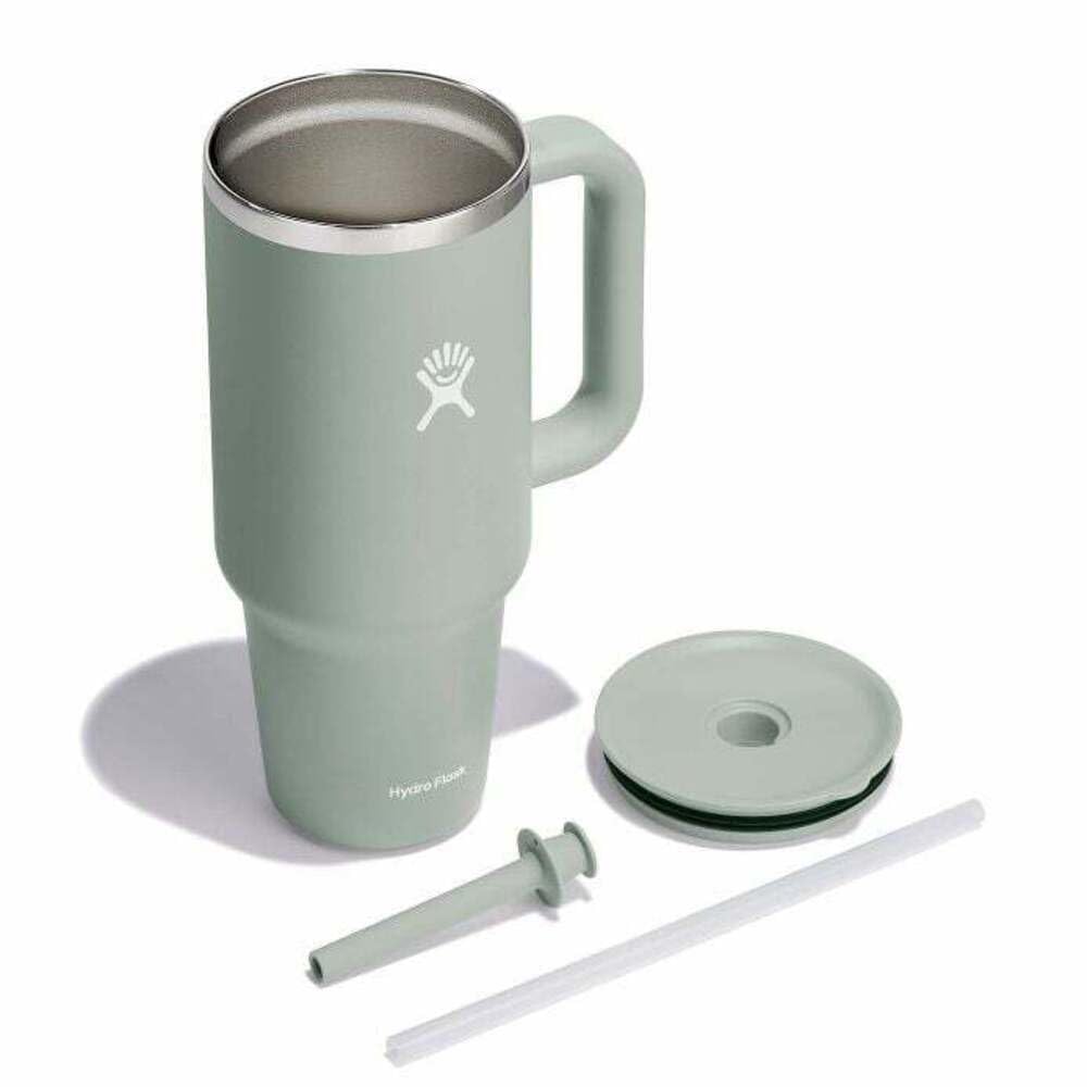 Hydro Flask - Vaso de viaje de 40 onzas con asa, tapa y popote, acero inoxidable aislado en agave tonal