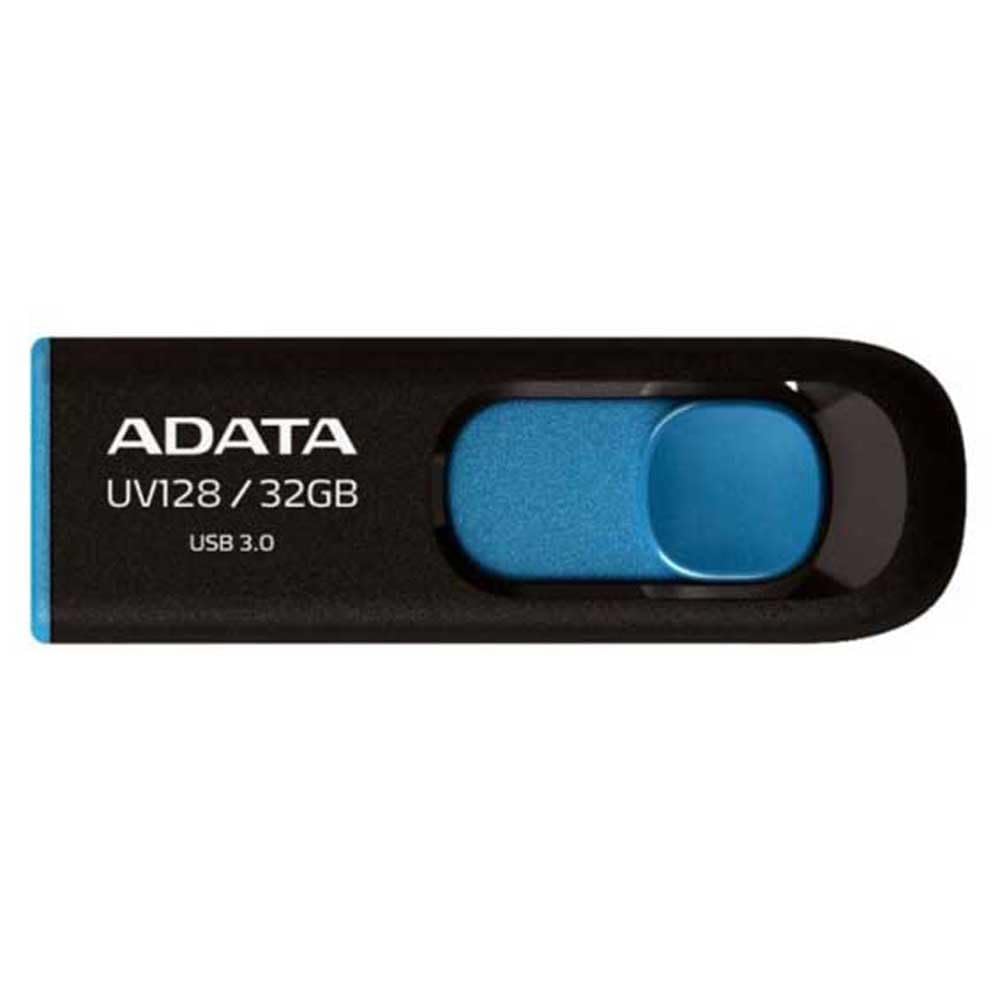 ADATA Memoria USB 3.0 Deslizable Negro con Azul UV128 - AUV128 - 128 GB - Negro - Azul