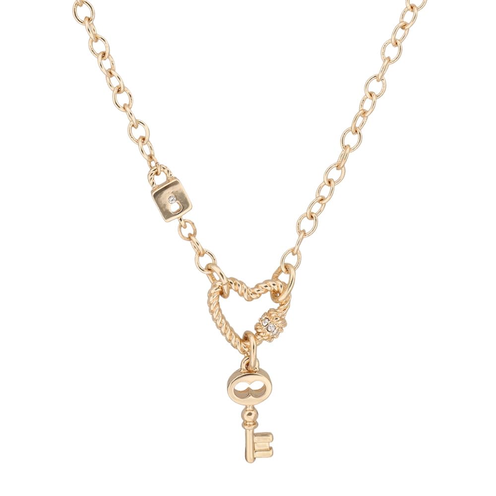 Anne Klein Collar y Aretes Dorado Llave | Caja para regalo, cierre gancho francés, aleación de metales, 1 collar + 2 pares aretes, baño dorado