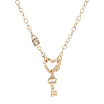 Anne Klein Collar y Aretes Dorado Llave | Caja para regalo, cierre gancho francés, aleación de metales, 1 collar + 2 pares aretes, baño dorado