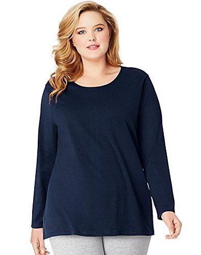 Just My Size Women's T-Shirt, Plus Size Long Sleeve Cotton tee, JMS Plus Size Scoop-Neck T-Shirt for Women