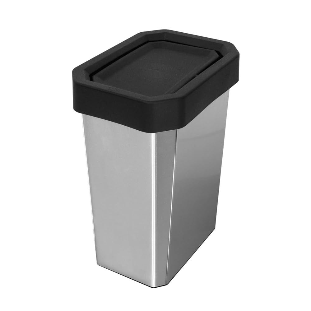10 L Mini Bote de Basura con Tapa Vaivén IML Negro Metalizado, Ideal para Baños Pequeños, Escritorios y Rincones, Compacto, Ligero y de Fácil Mantenimiento | Estra