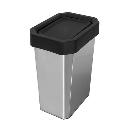 10 L Mini Bote de Basura con Tapa Vaivén IML Negro Metalizado, Ideal para Baños Pequeños, Escritorios y Rincones, Compacto, Ligero y de Fácil Mantenimiento | Estra