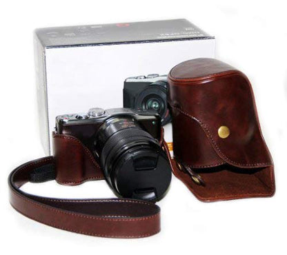 MegaGear "Ever Ready" Protective Leather Camera Case, Bag for Case for Panasonic GF6 with 14-42 & 45-150 Lens (Dark Brown)