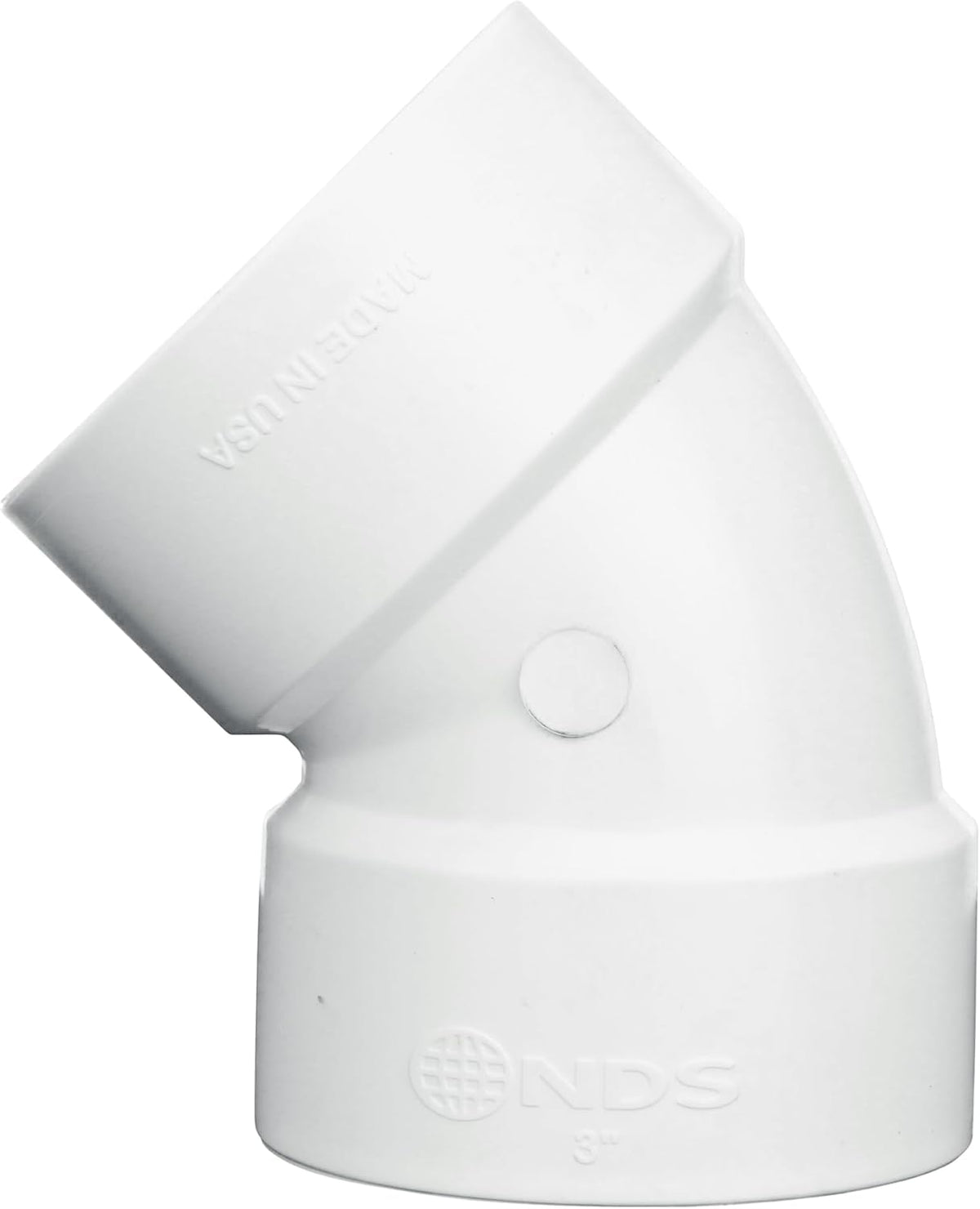 NDS 3P03 - Codo de PVC de 45 Grados, 3 Pulgadas, para Conexiones de Soldadura con solvente Hub X, para Uso con alcantarillado y Tubo de Drenaje de 3 Pulgadas, Color Blanco