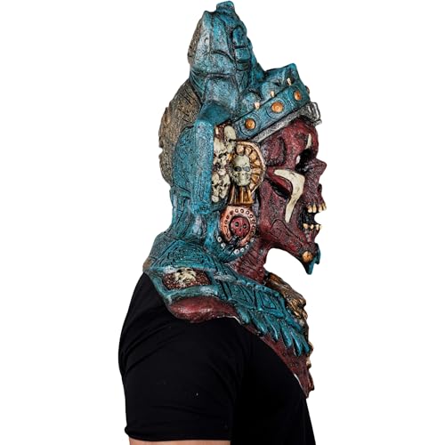 Ghoulish Productions Mictlantecuhtli Máscara de Látex con Pecho Integrado | Inspirada en Dios Azteca del Inframundo | Pintada a Mano para Halloween Cosplay | Multicolor Talla M