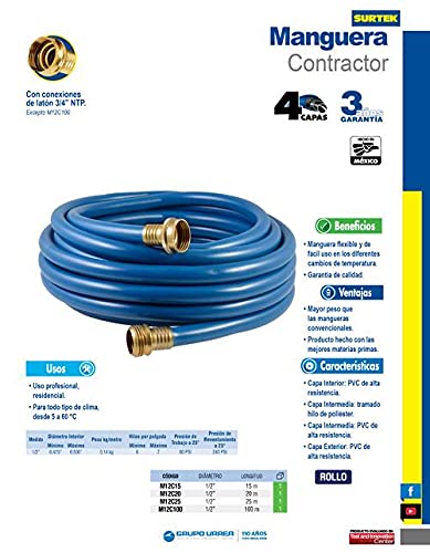 Surtek M12C20 Manguera Contractor, 1/2", 20 Metros