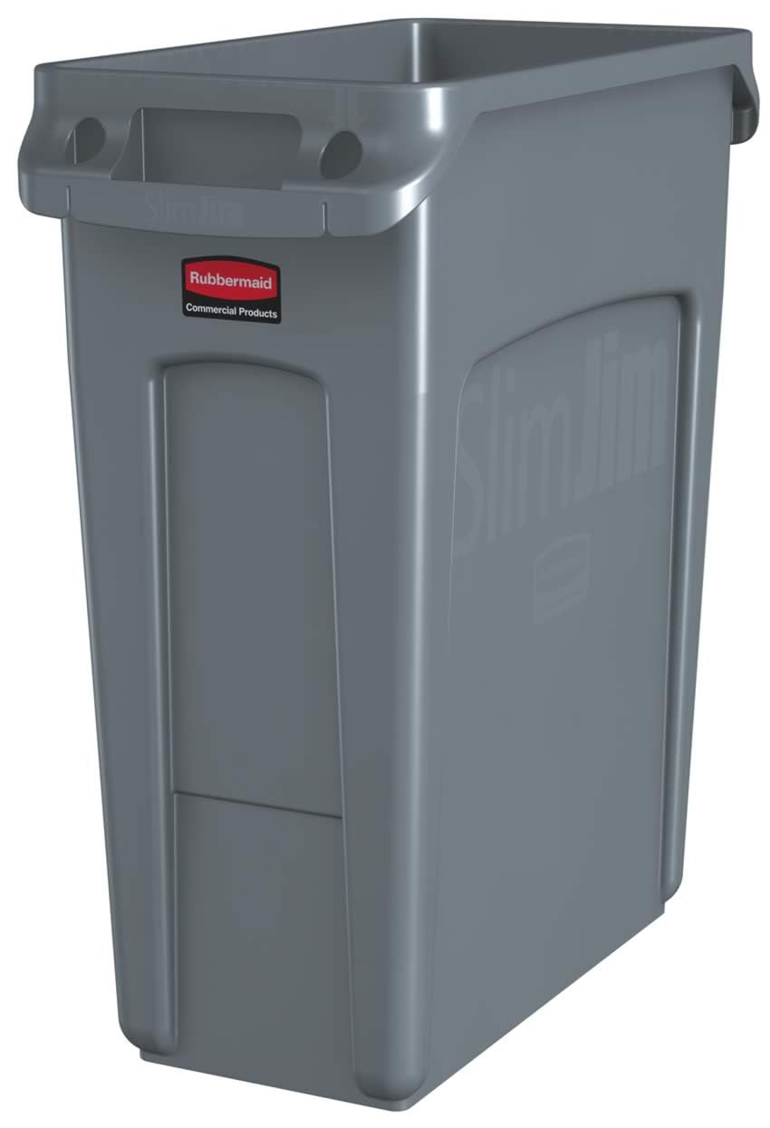 Rubbermaid Commercial Products Slim Jim® – Contenedor de Basura con Borde Reforzado y Asas de Fácil Manejo, Bote para Residuos con Cinchos sin Nudos para Bolsas, Capacidad de 61 L, Gris 1971258 - 16 Gallon - Gris