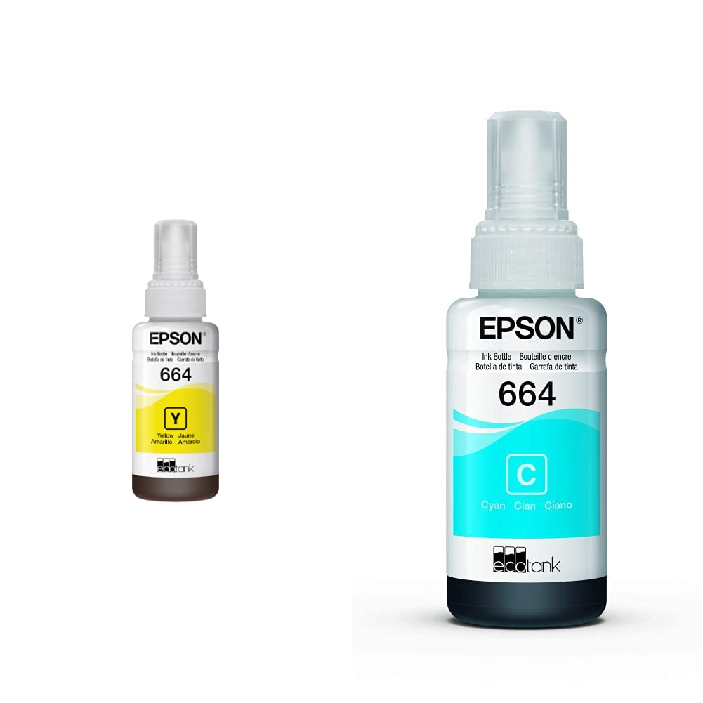 Epson Botellas de Tinta Ecotank, Paquete de 2 Colores - Amarillo - Botella Tinta + Botella Tinta Cyan