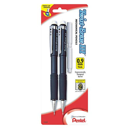 Pentel Twist-Erase III Automático Lápiz con 1 Recambio Borrador, Assorted barriles, 1 Pack