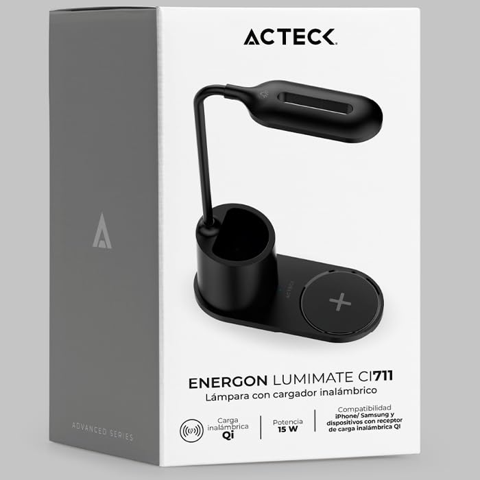 Lampara con cargador inalambrico ACTECK ENERGON LUMIMATE CI711 USB-C Negro AC-937184
