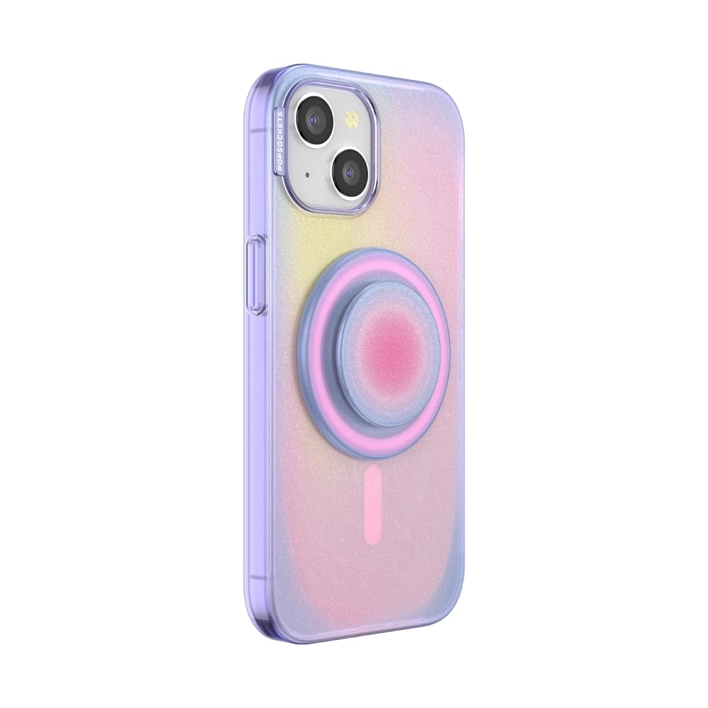 PopSockets - Funda para iPhone 15 con Agarre Redondo para teléfono Compatible con MagSafe, Funda de teléfono para iPhone 15, Compatible con Carga inalámbrica, Aura