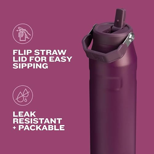 Stanley IceFlow - Botella de agua abatible 2.0, 36 onzas, popote integrada con apertura más grande, ligera y resistente a fugas, acero inoxidable aislado, sin BPA, lila