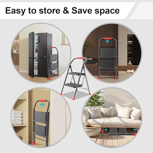 Taburete Plegable Plegable para el hogar, Adultos, Cocina, 2 Extensiones de escalón, Alta Resistente con pasamanos, Escalera de Escalera, Escalera Extensible para Interiores y Casas de 600 Libras