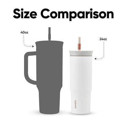 Owala - Vaso térmico de viaje de acero inoxidable de triple capa con tapa antiderrame y popote, libre de BPA, 710 ml, gris/blanco (Iced Tea)
